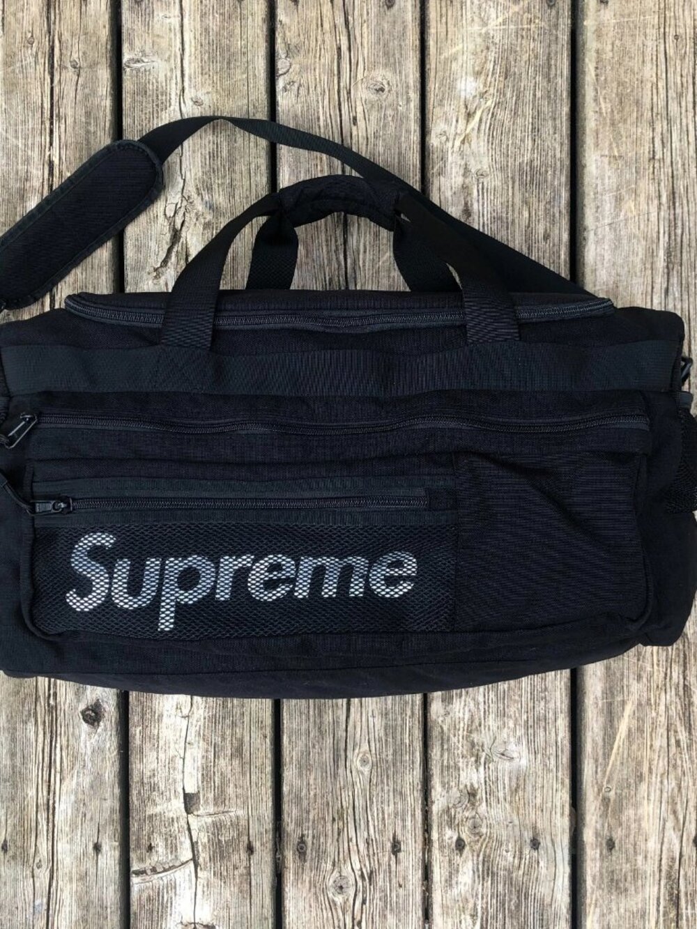 100% Authentic Supreme Spring/Summer 2014 Logo Duffle Bag Black Cordura